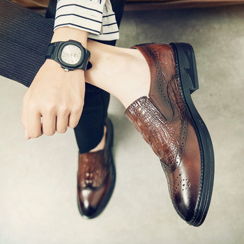 Нов модел мъжки кожени обувки в черен и кафяв цвят