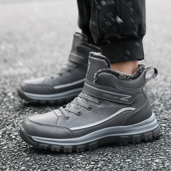 Χειμερινές μπότες πεζοπορίας από οικολογικό δέρμα με κούμπωμα και φόδρα με velcro