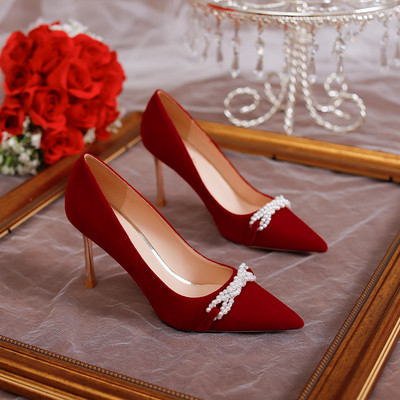 Elegantas sieviešu smailas kurpes ar pērlēm un augstu 8cm papēdi