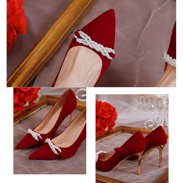 Elegantas sieviešu smailas kurpes ar pērlēm un augstu 8cm papēdi