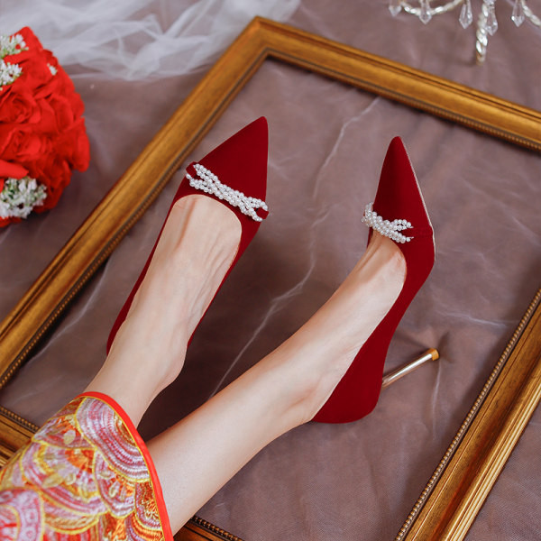 Elegantas sieviešu smailas kurpes ar pērlēm un augstu 8cm papēdi
