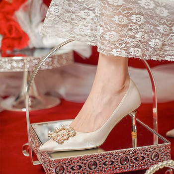 Официални дамски обувки с висок ток, перли и камъни