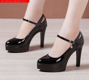Нов модел дамска кожени обувки с висок 11см ток