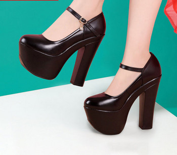 Дамски модерни обувки от еко кожа и висок квадратен ток 15см 