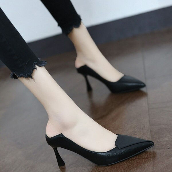 Γυναικεία ψηλά παπούτσια από οικολογικό δέρμα, κομψό μοντέλο