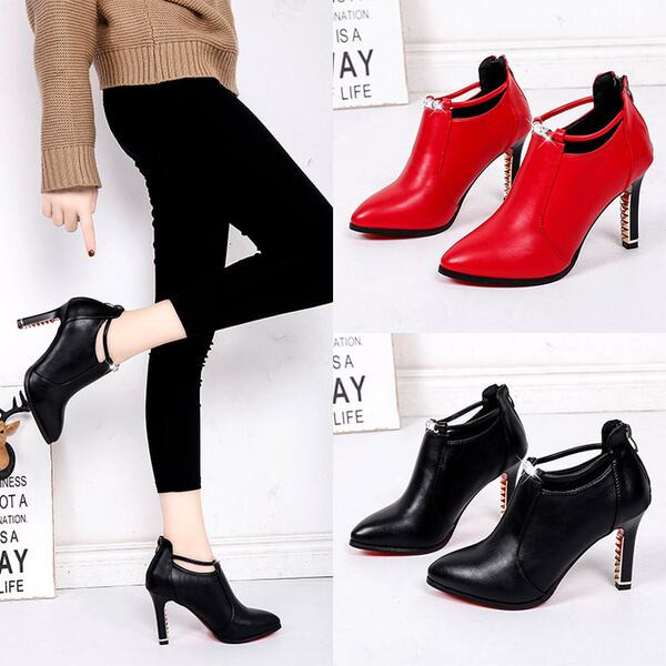 Modern női bőrcsizma fekete és piros színben