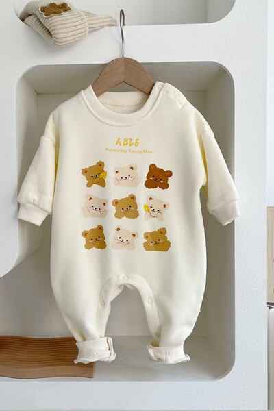 Zīdaiņu vilnas romperi ar apdruku un cepuri