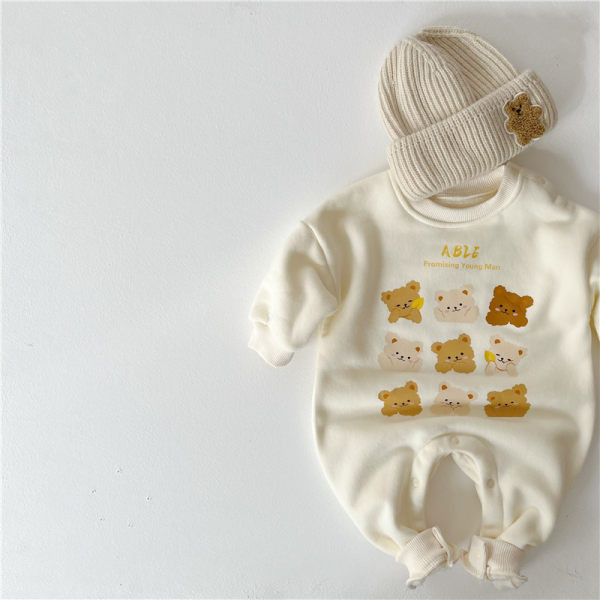 Zīdaiņu vilnas romperi ar apdruku un cepuri