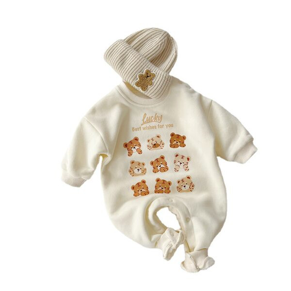 Zīdaiņu vilnas romperi ar apdruku un cepuri