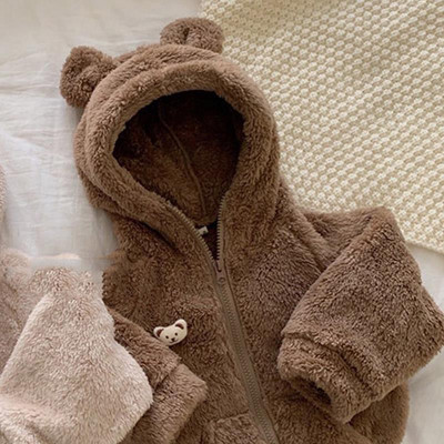 Kétrészes baba polár öltöny cipzárral és nyomattal