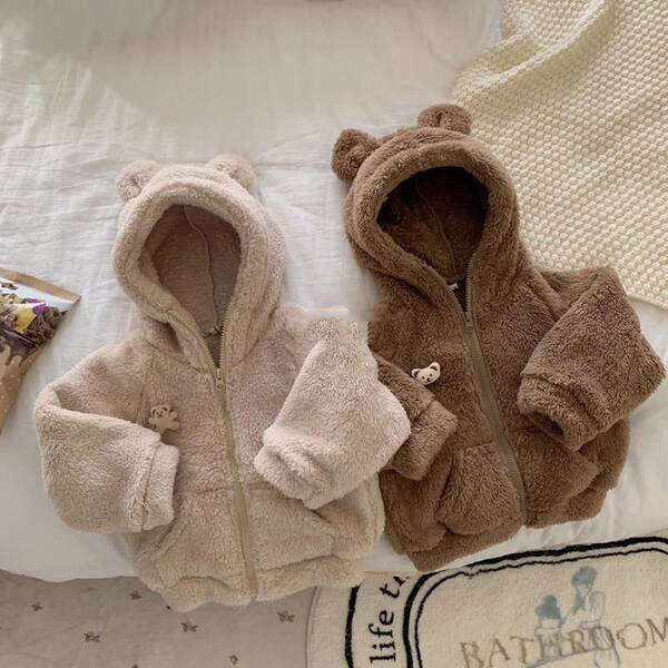 Kétrészes baba polár öltöny cipzárral és nyomattal