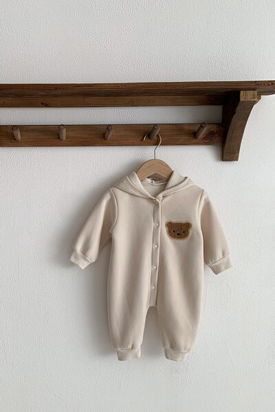 Zīdaiņu vilnas bikses ar kapuci un lāča izšuvumu