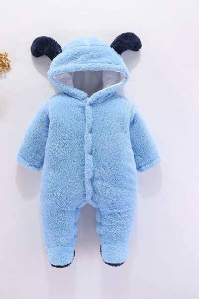 Rudeninis kūdikių šliaužtinukas su gobtuvu ir sagomis