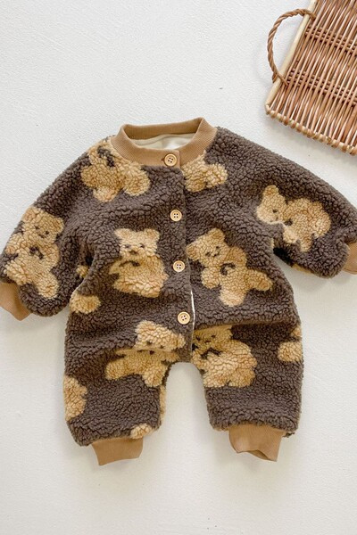 Baba medve nyomatgombos gyapjú nadrág