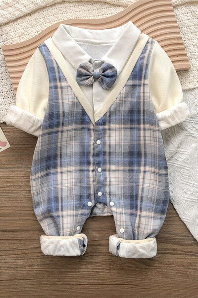 Zīdaiņa un meitenes rūtainais pogu komplekts