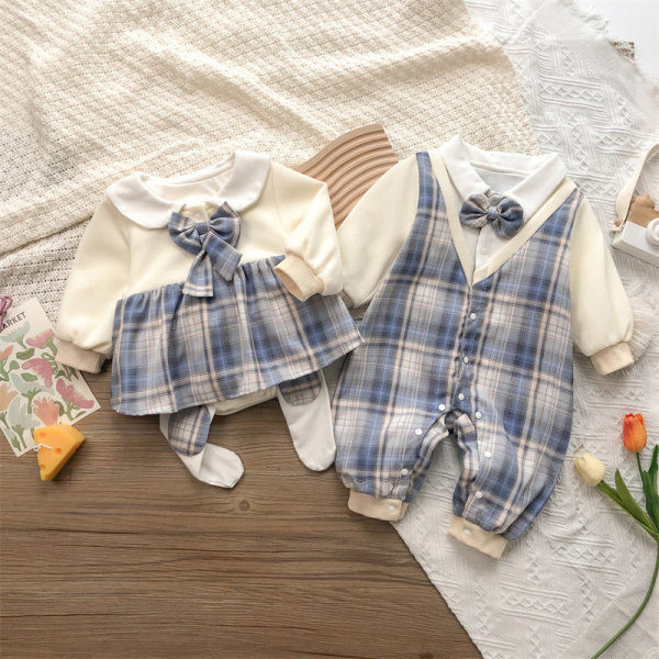 Zīdaiņa un meitenes rūtainais pogu komplekts