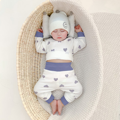 Baba magas derekú mintás kétrészes blúz és nadrág szett