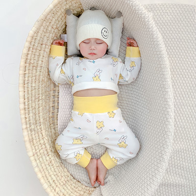 Baba magas derekú mintás kétrészes blúz és nadrág szett