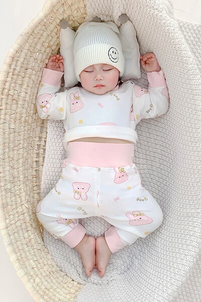 Baba magas derekú mintás kétrészes blúz és nadrág szett