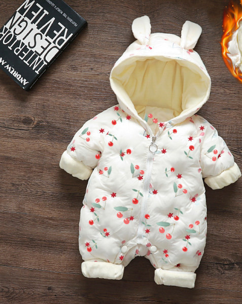 Bērnu rombiņš ar oderi, kapuci un ķiršu apdruku