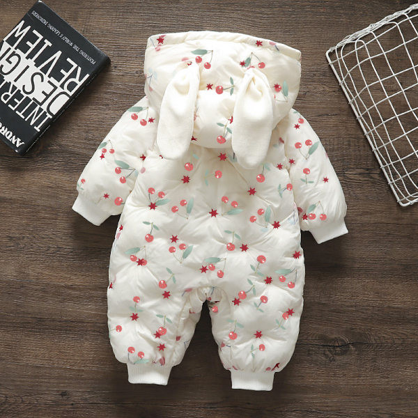 Bērnu rombiņš ar oderi, kapuci un ķiršu apdruku