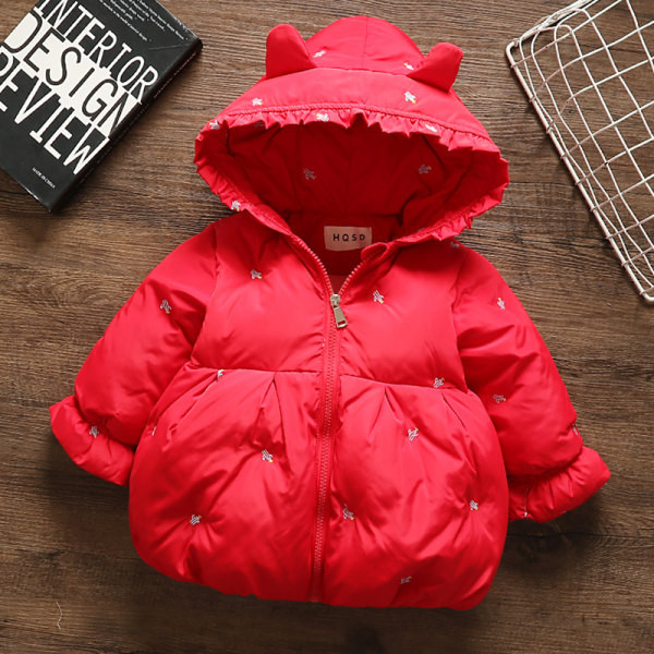 Jauna modeļa bērnu jaka meitenēm ar kapuci un izšuvumu