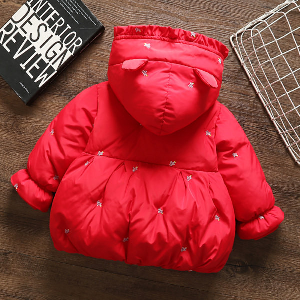 Jauna modeļa bērnu jaka meitenēm ar kapuci un izšuvumu