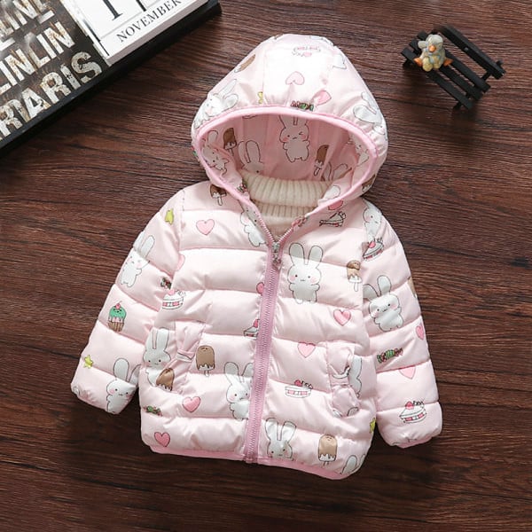 Baba polár kabát mintával, kapucnival és cipzárral