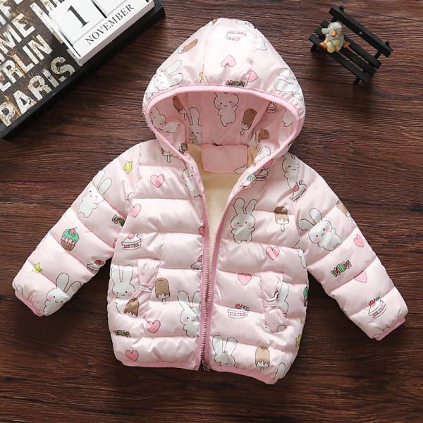 Baba polár kabát mintával, kapucnival és cipzárral