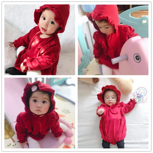 Bērnu bodijs ar cepuri sarkanā krāsā