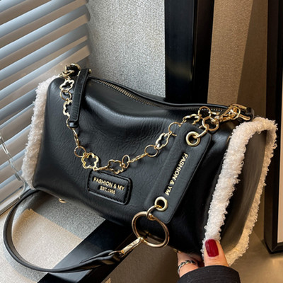 Jauna modeļa eko ādas rokassomiņa ar metāla ķēdīti un rāvējslēdzēja aizdari