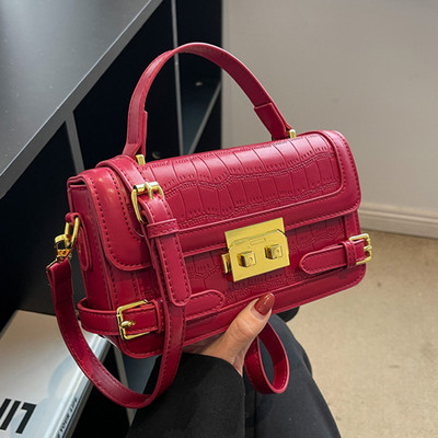 Stilīga ādas soma ar metāla aizdari sievietēm