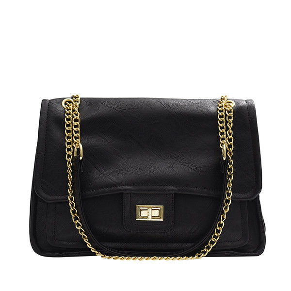 Kvadrātveida rokassomiņa ar ķēdes plecu rokturi un rāvējslēdzēja un sprādzes aizdari