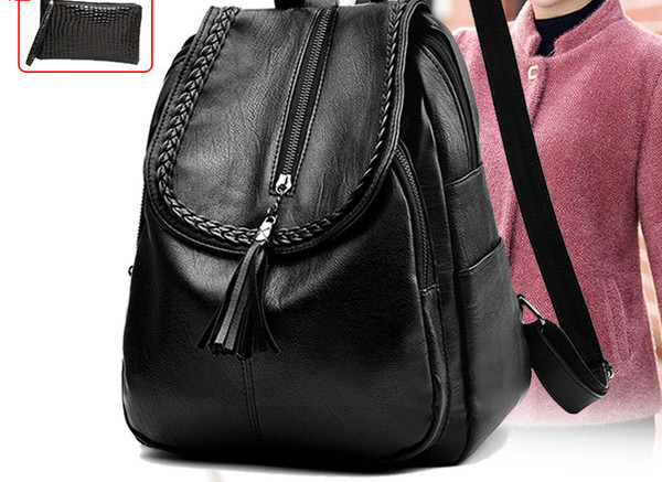 Lezser női bőr hátizsák fekete színben