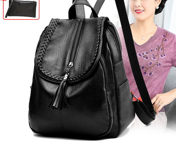 Lezser női bőr hátizsák fekete színben