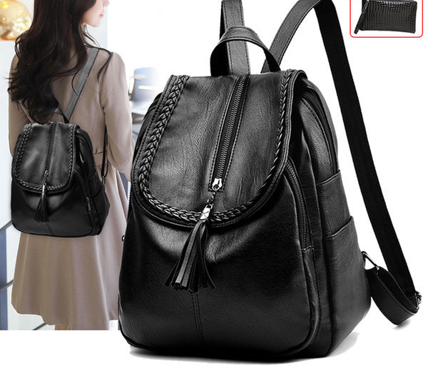 Lezser női bőr hátizsák fekete színben