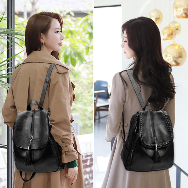 Lezser női bőr hátizsák fekete színben