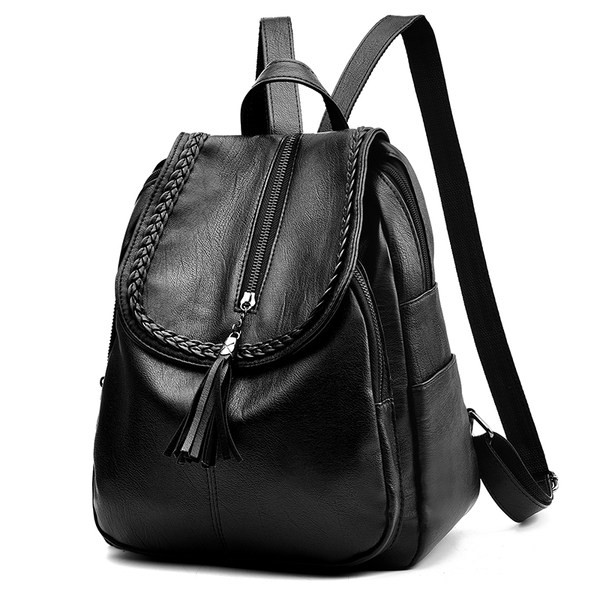 Lezser női bőr hátizsák fekete színben