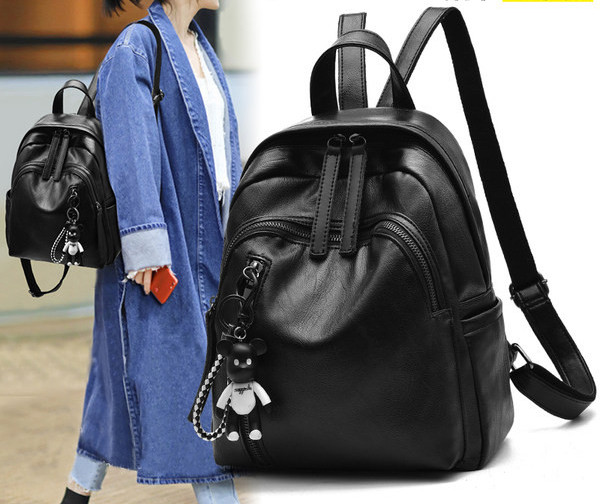 Ženski crni ruksak s patentnim zatvaračem