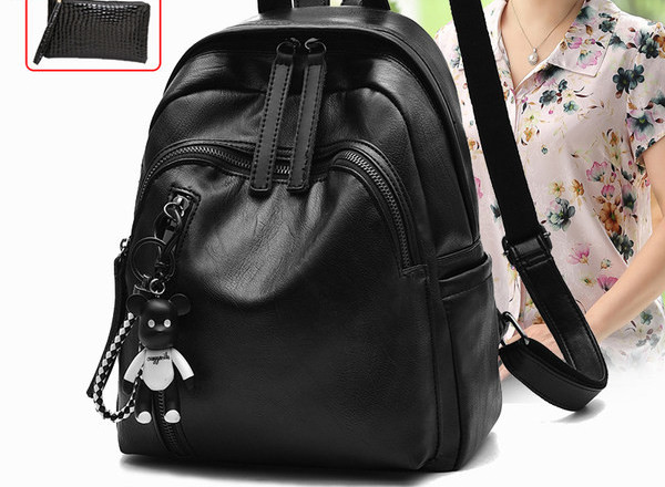 Sieviešu mugursoma ar priekšējo kabatu un rāvējslēdzēju