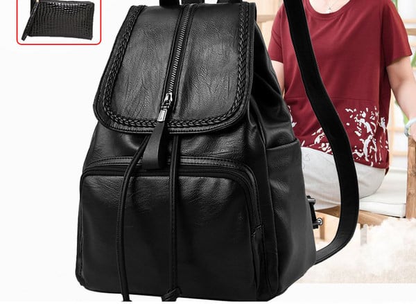 Lezser női hátizsák zsebbel fekete színben