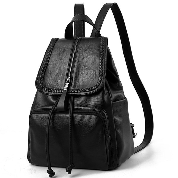 Lezser női hátizsák zsebbel fekete színben