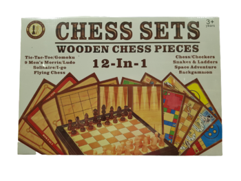 Шах и табла Ahelos, 12 в 1, Комплект 12 игри, Дървени