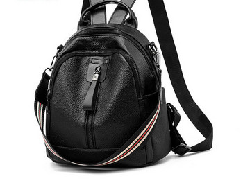 Γυναικεία δερμάτινη τσάντα με τιράντες ώμου σε μαύρο χρώμα