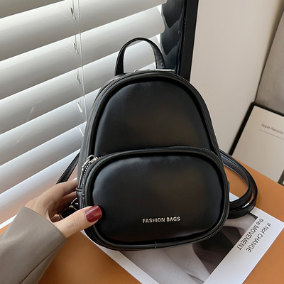 Jednobojni ženski ruksak od eko kože sa džepom i patentnim zatvaračem