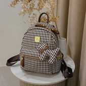 Sieviešu rūtainā mugursoma ar kabatu un rāvējslēdzēju