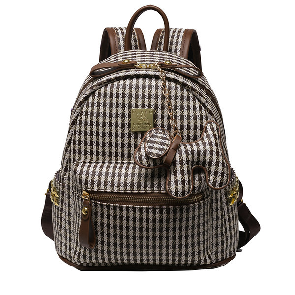 Sieviešu rūtainā mugursoma ar kabatu un rāvējslēdzēju