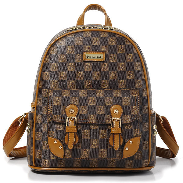 Sieviešu apdrukāta ikdienas mugursoma ar rāvējslēdzēju un sprādzes kabatu