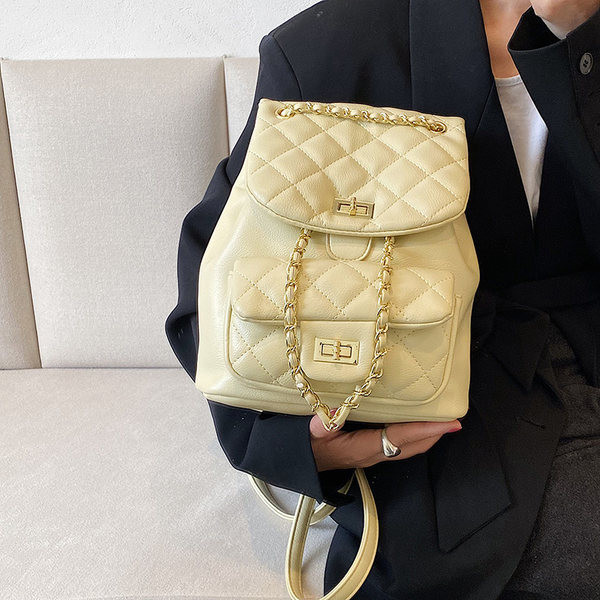 Naujo modelio moteriška odinė kuprinė su metaline grandinėle