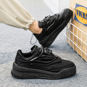Δερμάτινα ανδρικά sneakers με ψηλή σόλα 6 cm και κορδόνια